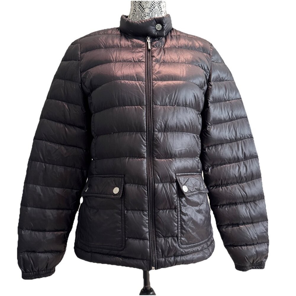 Calvin Klein Black Premium Down puffer Jacket Short, Woman’s‎ Medium zip pocket
